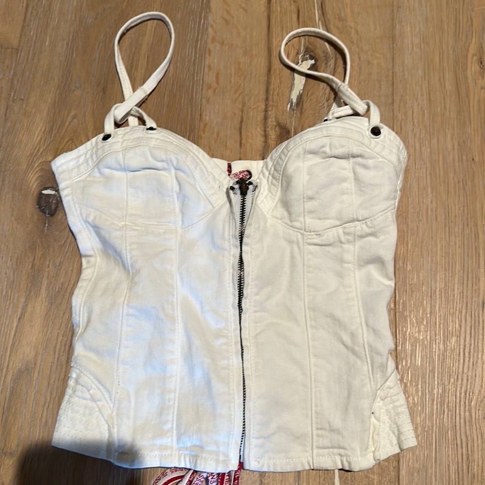 Guess NWOT DENIM BUSTIER white CORSET ORIGINAL TOP XS